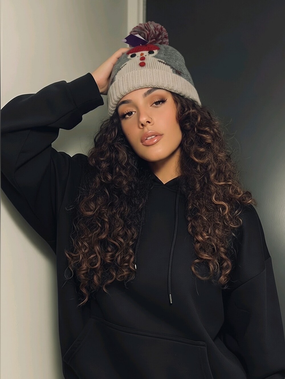 Nordstrom David and Young Grey Knit Snowman Beanie with Red Pom